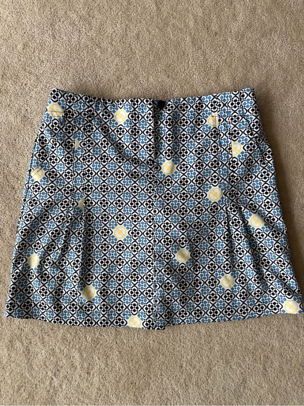 Vuarnet Blue, Black and Yellow Geometric A-Line Skirt